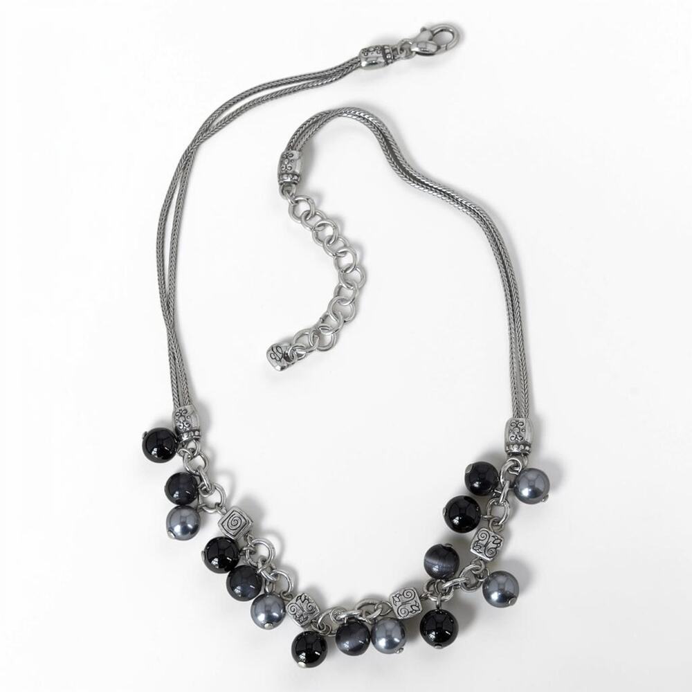 Brighton Beaded Cluster Necklace Black Gray Dangle Beads Cha Cha Style Retired